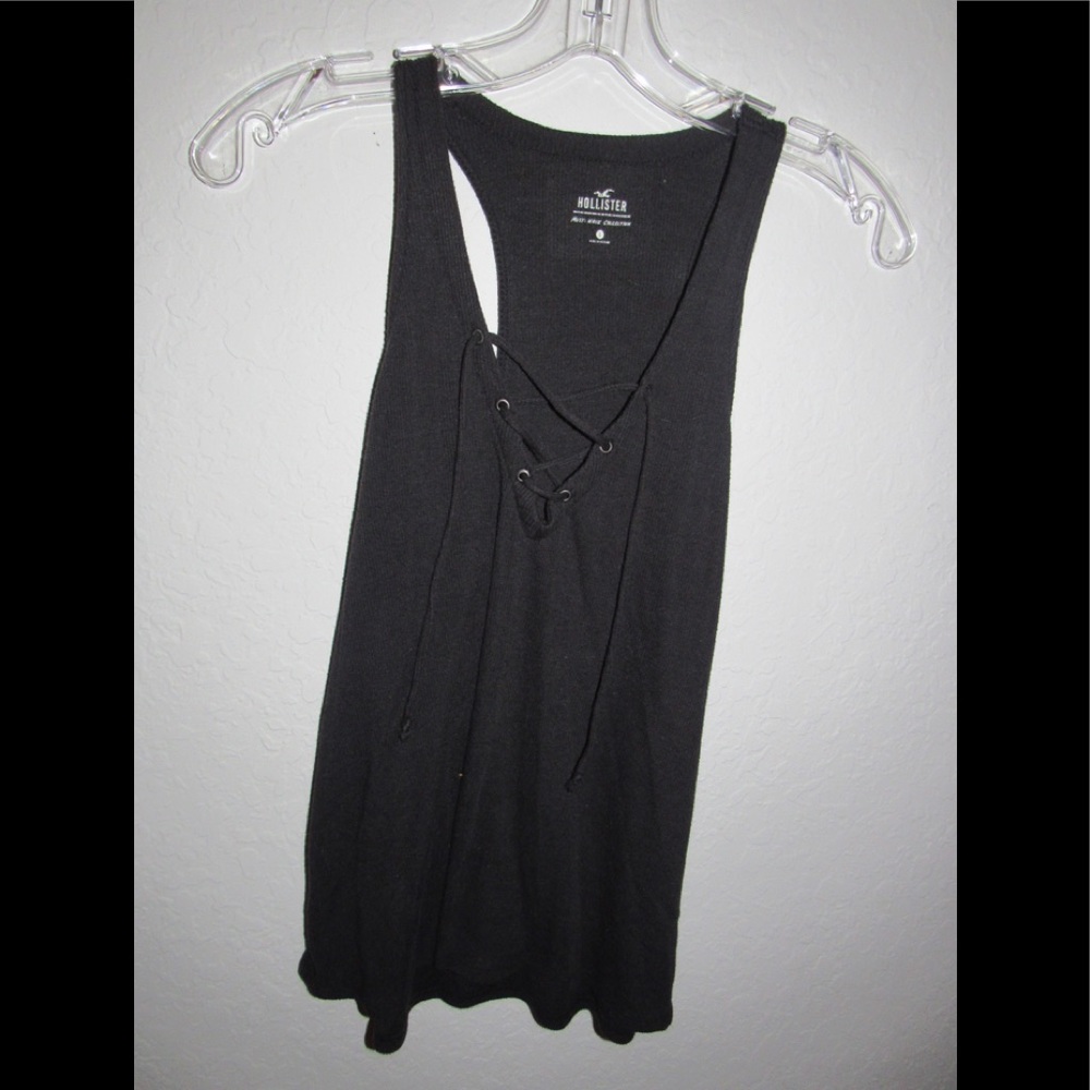 Black Lace Up V Neck Tank
